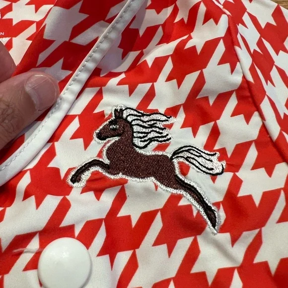Red houndstooth rashguard sailor top with a horse size 128-134 (7-9yo) - Picture 7 of 8